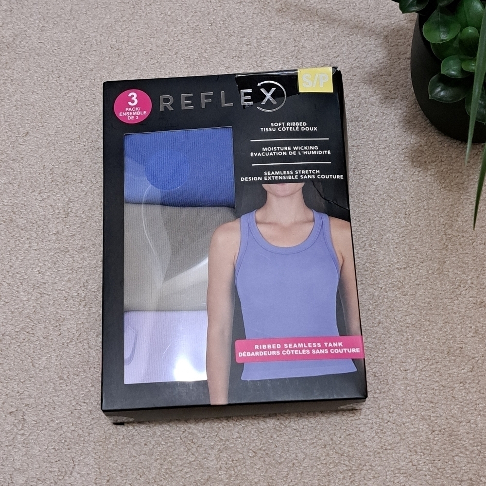 Reflex Ribbed Tanks 3 Pack Women's Small Racer Back Seamless Tan Purple New!